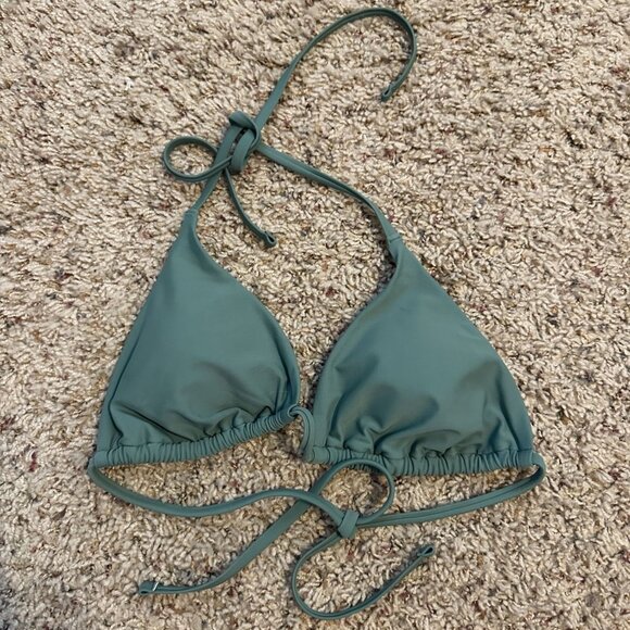 Shade & Shore Sage Green Triangle Bikini Top With Adjustable Ties Small Nylon - Picture 1 of 4